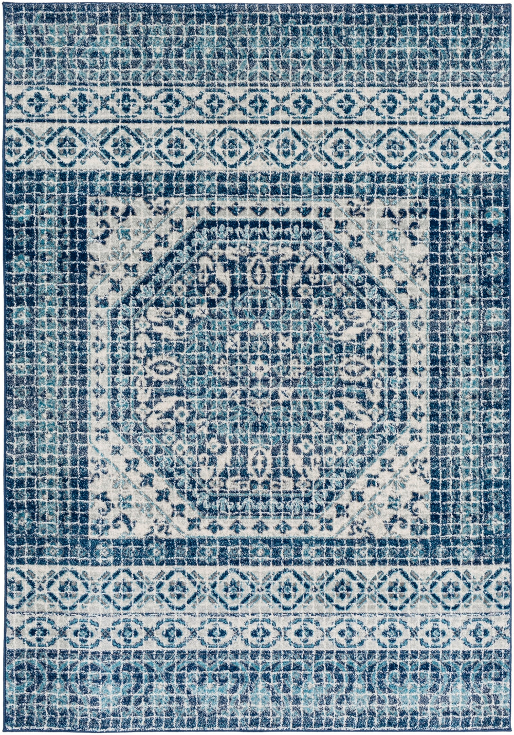 Harput HAP-1081 Traditional Polypropylene Rug HAP1081-93126 Dark Blue, Teal, Light Gray, Beige 100% Polypropylene 9' x 12'6"