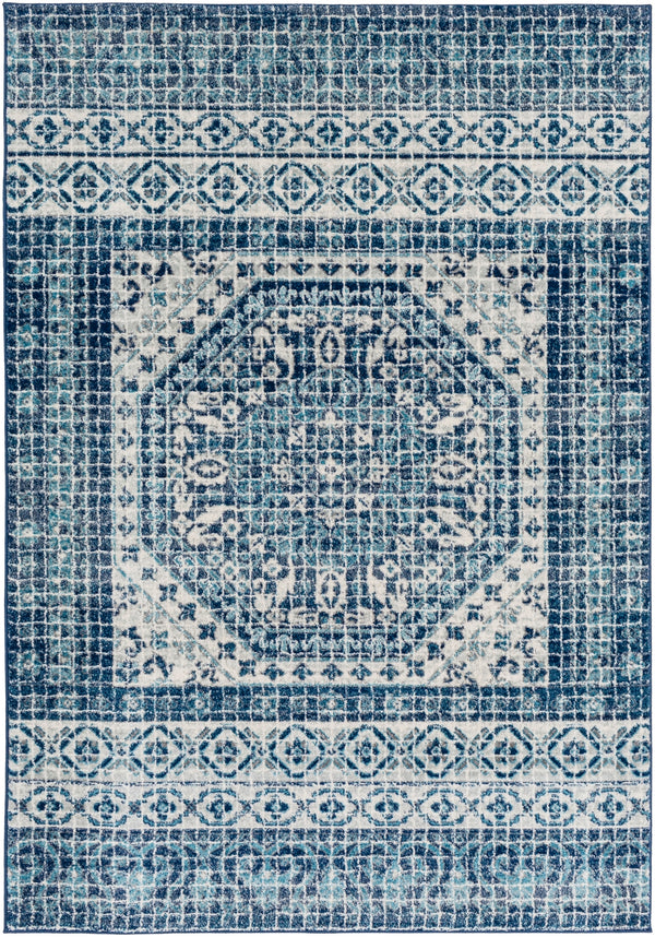 Harput HAP-1081 Traditional Polypropylene Rug HAP1081-93126 Dark Blue, Teal, Light Gray, Beige 100% Polypropylene 9' x 12'6"