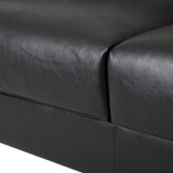 Brockbank Modern Faux Leather 3 Seater Sofa with Pillows, Midnight Black and Silver Noble House