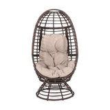 Pitner Outdoor Wicker Swivel Egg Chair with Cushion, Dark Brown and Beige