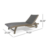 Banzai Outdoor Wicker and Wood Chaise Lounge with Pull-Out Tray, Gray Noble House