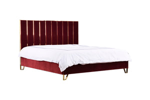 VIG Furniture Eastern King Divani Casa Reyes Modern Red Velvet & Gold Bed VGYUHD-1880-RED-EK