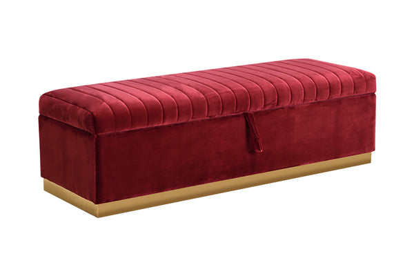 VIG Furniture Divani Casa Reyes Modern Red Velvet Bench w/ Storage VGYUHD-1884-RED