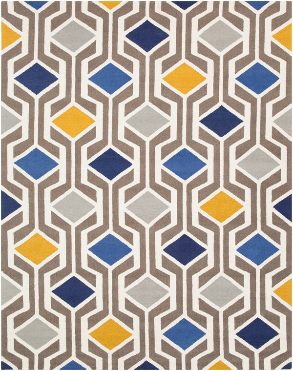 Hilda HDA-2385 Modern Wool Rug HDA2385-811 Medium Gray, Cream, Mustard, Navy 100% Wool 8' x 11'