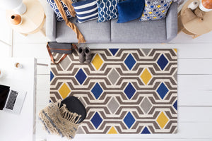 Hilda HDA-2385 Modern Wool Rug HDA2385-2310 Medium Gray, Cream, Mustard, Navy 100% Wool 2'3" x 10'