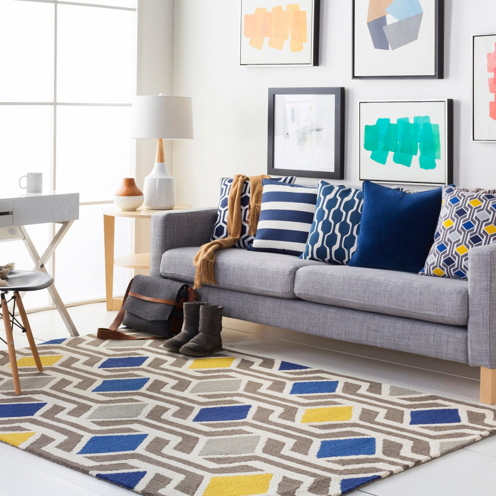 Hilda HDA-2385 Modern Wool Rug HDA2385-7696 Medium Gray, Cream, Mustard, Navy 100% Wool 7'6" x 9'6"