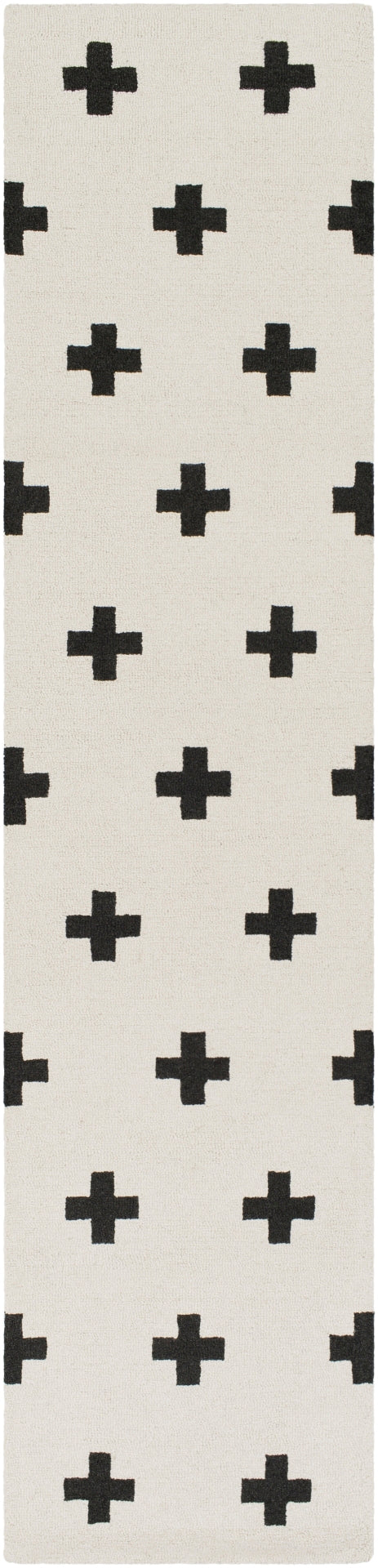 Hilda HDA-2390 Modern Wool Rug HDA2390-2310 Cream, Black 100% Wool 2'3" x 10'