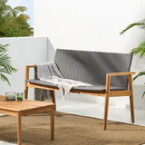 Noble House Bryan Outdoor Wicker and Acacia Wood Loveseat, Gray and Teak