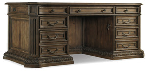 Hooker Furniture Rhapsody Traditional-Formal Executive Desk in Hardwood Solids, Pecan, Hickory, Ash, Black Walnut & Maple Veneers, Resin, High Quality Bonded Leather 5070-10563