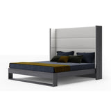 Modrest Heloise - Queen Contemporary White Leather & Grey Elm Trim Bed