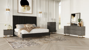 VIG Furniture Modrest Hemlock Howard- Modern Dark Grey Velvet and Shagreen Grey Q Bedroom Set VGKKB606-GRY-H-SET-Q