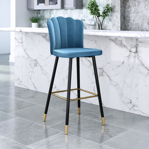 Zuo Modern Zinclair 100% Polyester, Plywood, Steel Modern Commercial Grade Barstool Blue, Gold 100% Polyester, Plywood, Steel