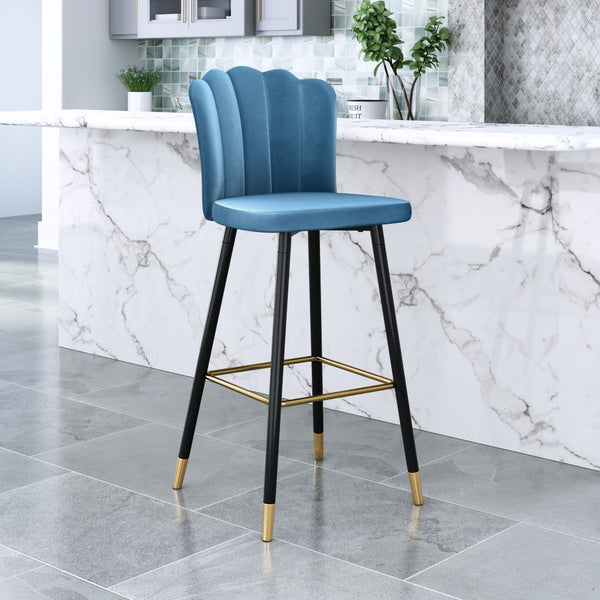 Zuo Modern Zinclair 100% Polyester, Plywood, Steel Modern Commercial Grade Barstool Blue, Gold 100% Polyester, Plywood, Steel