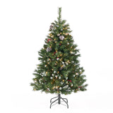 4.5-foot Mixed Spruce Pre-Lit Clear String Light Hinged Artificial Christmas Tree with Frosted Branches