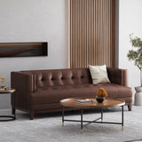 Raintree Mid Century Modern Faux Leather Tufted 3 Seater Sofa, Dark Brown and Espresso Noble House