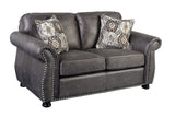 Porter Designs Elk River Leather-Look & Nail Head Transitional Loveseat Gray 01-33C-02-9702A