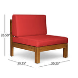 Noble House Oana Outdoor 8 Seater Acacia Wood Sofa and Club Chair Set, Teak Finish and Red