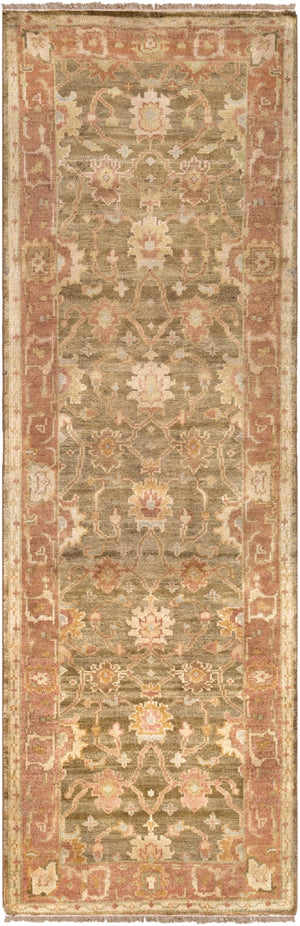 Hillcrest HIL-9004 Traditional NZ Wool Rug HIL9004-268 Dark Red, Dark Brown, Tan, Cream, Khaki, Sage 100% NZ Wool 2'6" x 8'