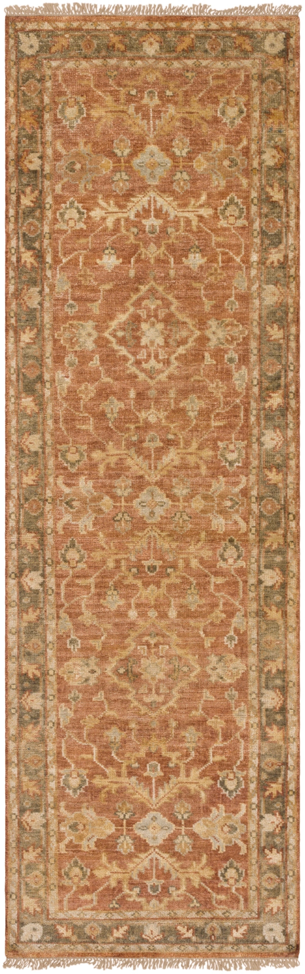 Hillcrest HIL-9009 Traditional NZ Wool Rug HIL9009-913 Tan, Dark Brown, Khaki, Dark Red, Sage 100% NZ Wool 9' x 13'