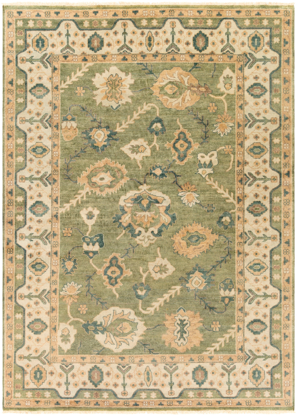 Hillcrest HIL-9017 Traditional NZ Wool Rug HIL9017-913 Dark Green, Bright Yellow, Seafoam, Teal 100% NZ Wool 9' x 13'