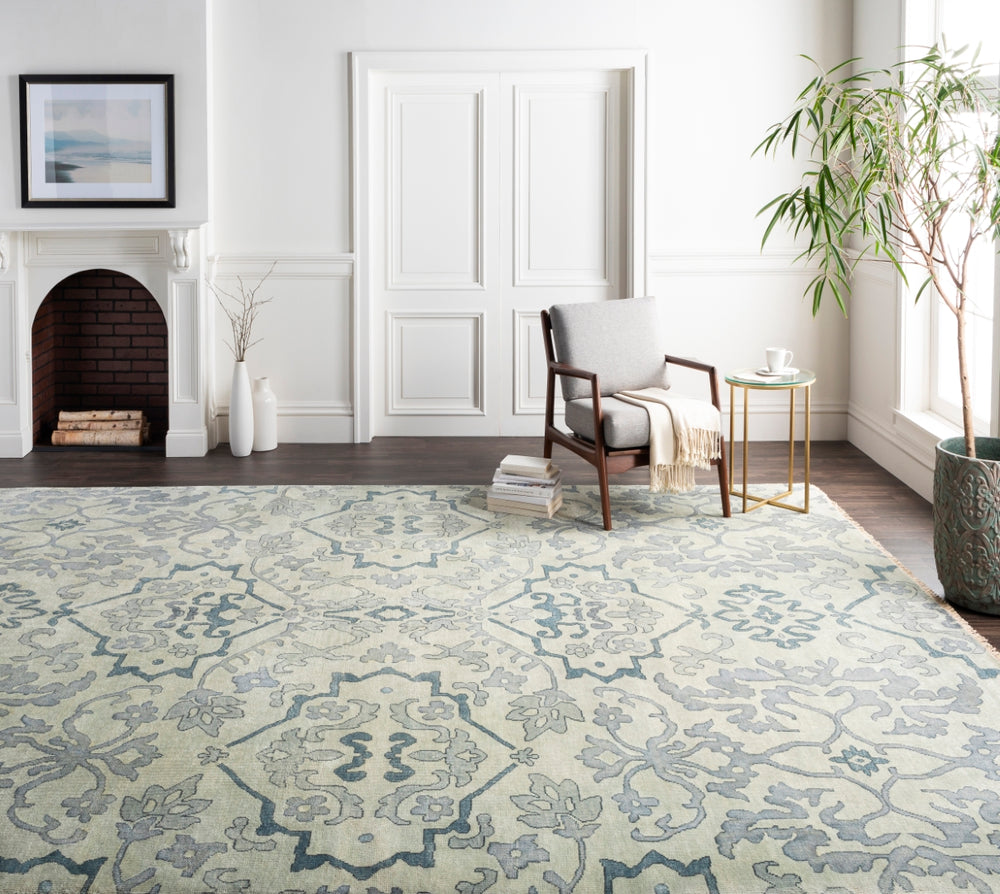 Hillcrest HIL-9036 Traditional NZ Wool Rug HIL9036-811 Dark Blue, Aqua, Seafoam 100% NZ Wool 8' x 11'
