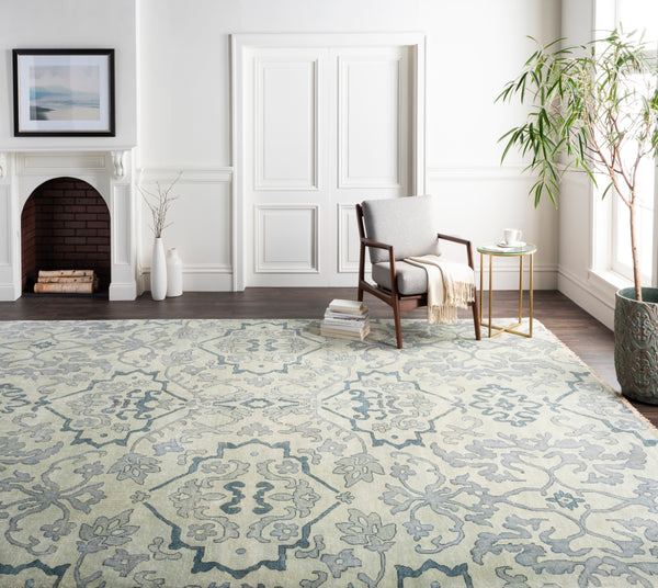 Hillcrest HIL-9036 Traditional NZ Wool Rug HIL9036-913 Dark Blue, Aqua, Seafoam 100% NZ Wool 9' x 13'