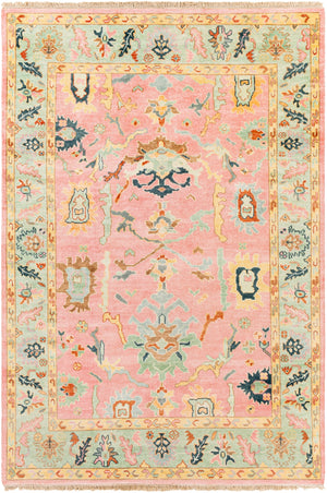 Hillcrest HIL-9044 Traditional NZ Wool, Viscose Rug HIL9044-913 Mint, Butter, Pale Pink, Peach, Navy, Camel, Burnt Orange, Beige 90% NZ Wool, 10% Viscose 9' x 13'