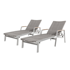 Oxton Outdoor Wicker and Aluminum Chaise Lounges, Gray Finish Noble House