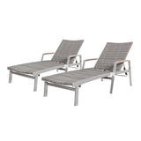 Oxton Outdoor Wicker and Aluminum Chaise Lounges, Gray Finish Noble House