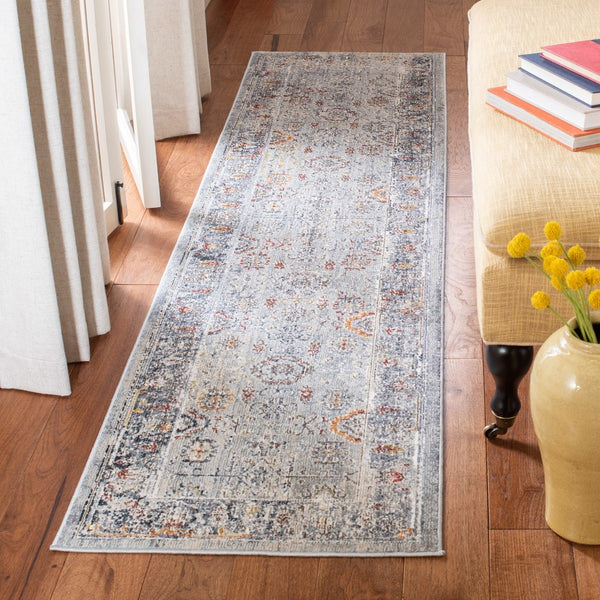 History 500 History 580 Transitional Power Loomed 18.5% Polypropylene, 81.5% Polyester Rug Light Grey / Navy