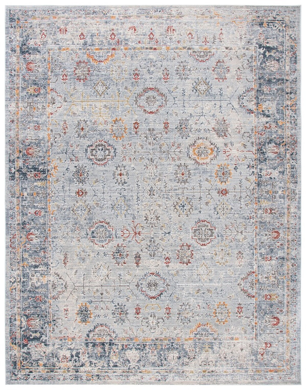 History 500 History 580 Transitional Power Loomed 18.5% Polypropylene, 81.5% Polyester Rug Light Grey / Navy