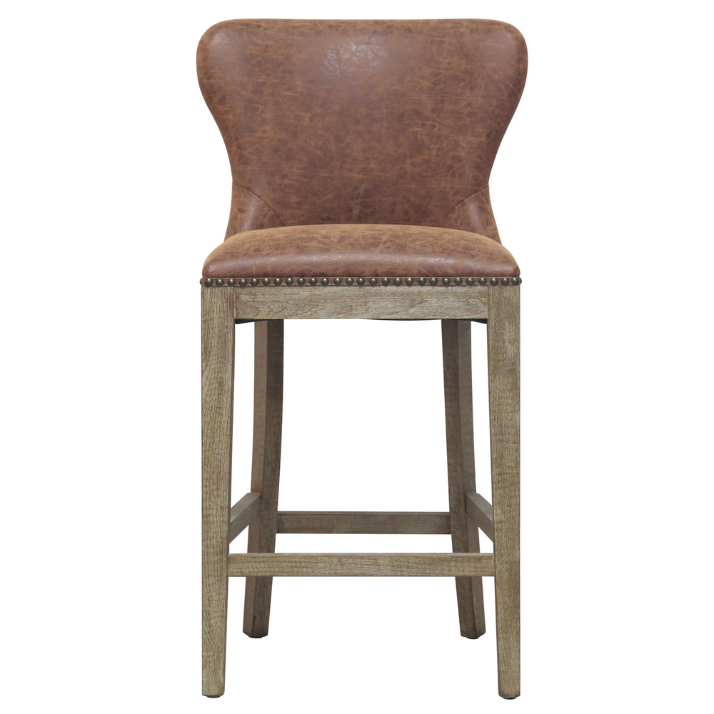 Dorsey Faux Leather Counter Stool - Stylish Kitchen Seating with Driftwood Legs, Fully Assembled