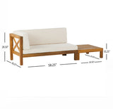 Brava Outdoor Acacia Wood Left Arm Loveseat and Coffee Table Set with Cushion, Teak and Beige Noble House