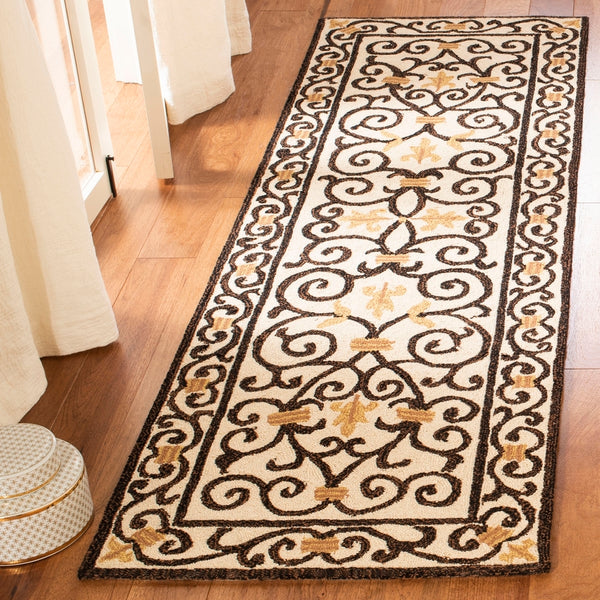 Chelsea Hk11  Hand Hooked Wool Pile Rug Ivory / Dark Brown