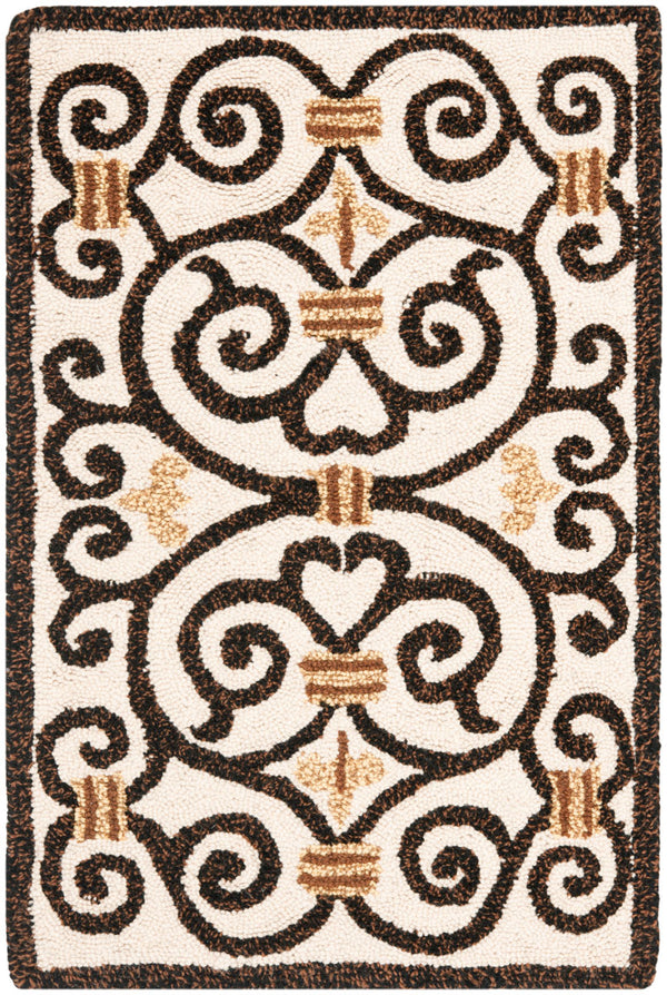 Chelsea Hk11  Hand Hooked Wool Pile Rug Ivory / Dark Brown