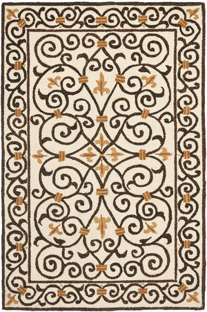 Chelsea Hk11  Hand Hooked Wool Pile Rug Ivory / Dark Brown