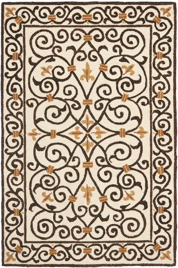 Chelsea Hk11  Hand Hooked Wool Pile Rug Ivory / Dark Brown