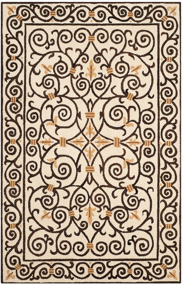 Chelsea Hk11  Hand Hooked Wool Pile Rug Ivory / Dark Brown