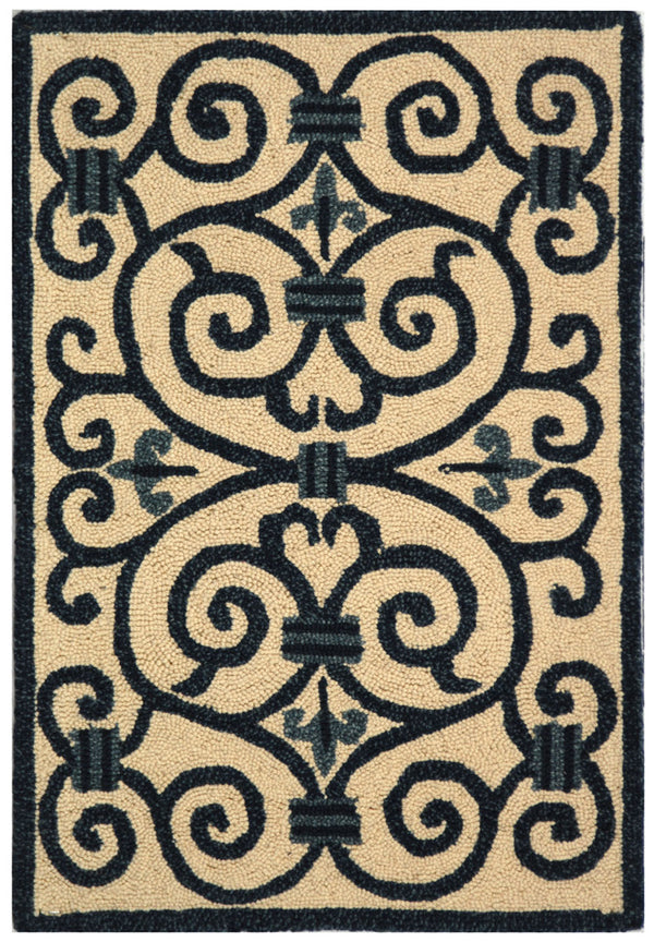 Chelsea Hk11  Hand Hooked Wool Pile Rug Ivory / Dark Blue