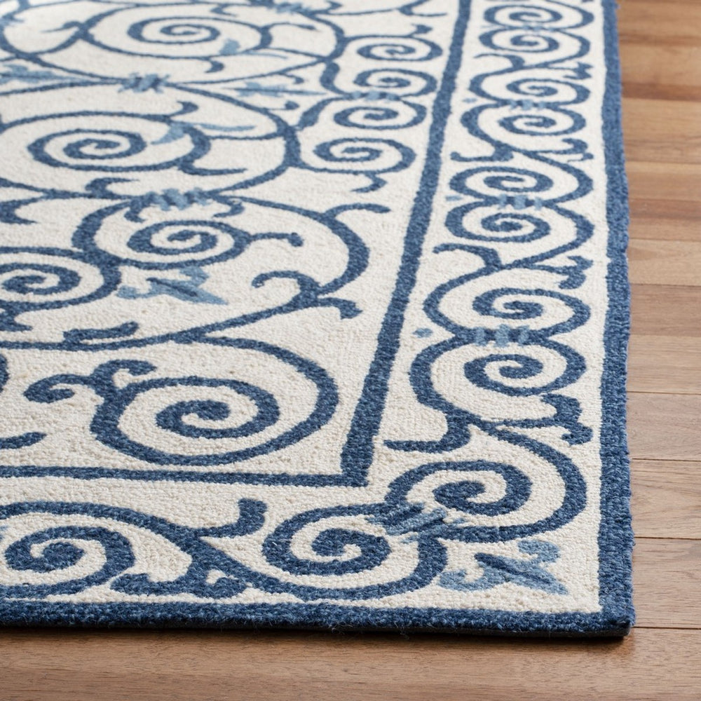 Chelsea Hk11  Hand Hooked Wool Pile Rug Ivory / Dark Blue