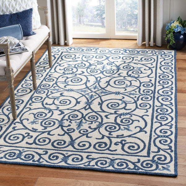 Chelsea Hk11  Hand Hooked Wool Pile Rug Ivory / Dark Blue