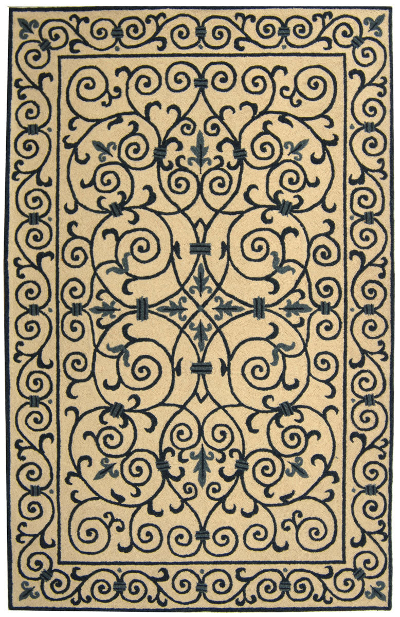 Chelsea Hk11  Hand Hooked Wool Pile Rug Ivory / Dark Blue