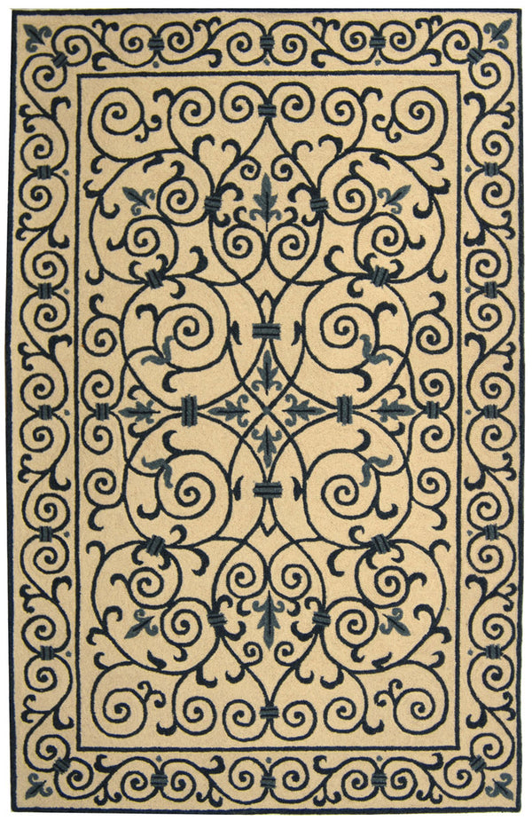 Chelsea Hk11  Hand Hooked Wool Pile Rug Ivory / Dark Blue