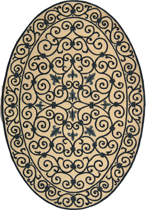 Chelsea Hk11  Hand Hooked Wool Pile Rug Ivory / Dark Blue