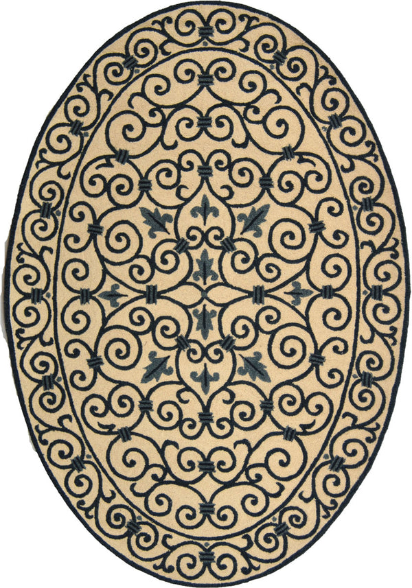 Chelsea Hk11  Hand Hooked Wool Pile Rug Ivory / Dark Blue