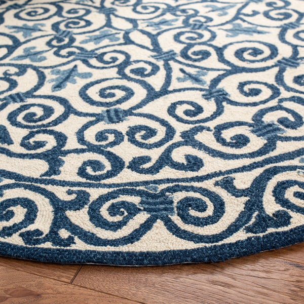 Chelsea Hk11  Hand Hooked Wool Pile Rug Ivory / Dark Blue