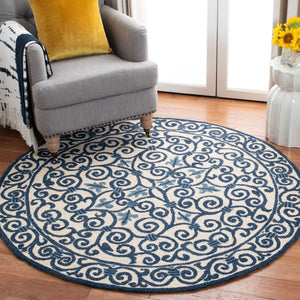 Chelsea Hk11  Hand Hooked Wool Pile Rug Ivory / Dark Blue