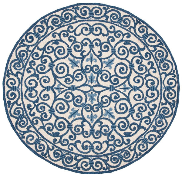 Chelsea Hk11  Hand Hooked Wool Pile Rug Ivory / Dark Blue