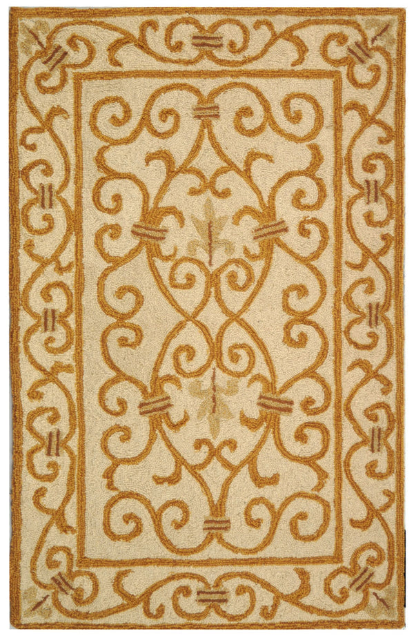 Chelsea Hk11  Hand Hooked Wool Pile Rug Ivory / Gold