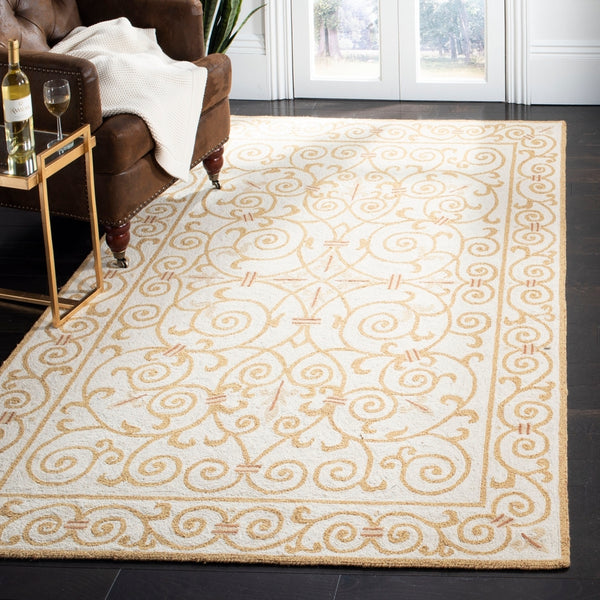 Chelsea Hk11  Hand Hooked Wool Pile Rug Ivory / Gold